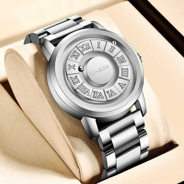 New FOXBOX 0047 Magnetic Ball Watch Mens Waterproof Leather Quartz Wristwatch Skeleton 42MM Dial Rolling Ball Pointer Men Clock