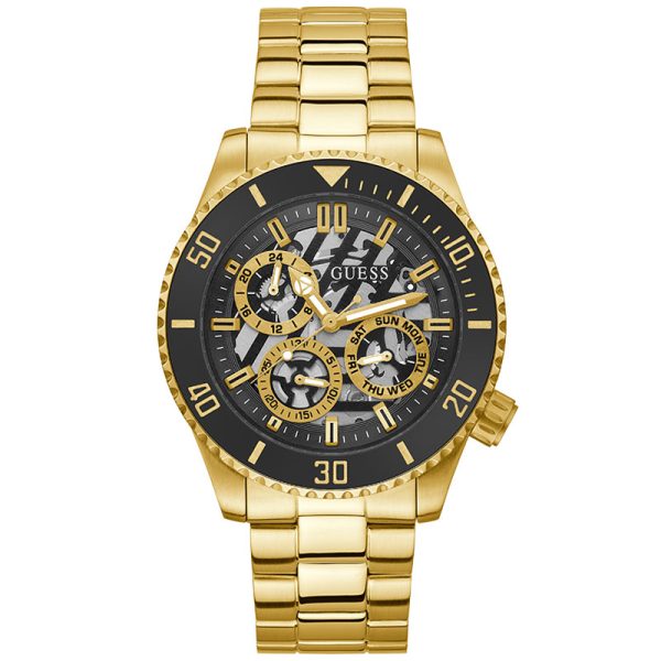 Guess Men’s Quartz Gold Stainless Steel Black Dial 45mm Watch GW0488G2