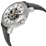 Fossil Men’s Automatic Black Leather Strap White Skeleton Dial 45mm Watch ME3101