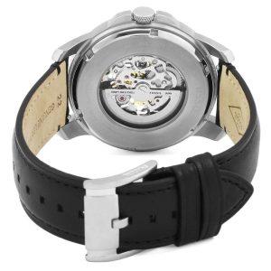 Fossil Men’s Automatic Black Leather Strap White Skeleton Dial 45mm Watch ME3101
