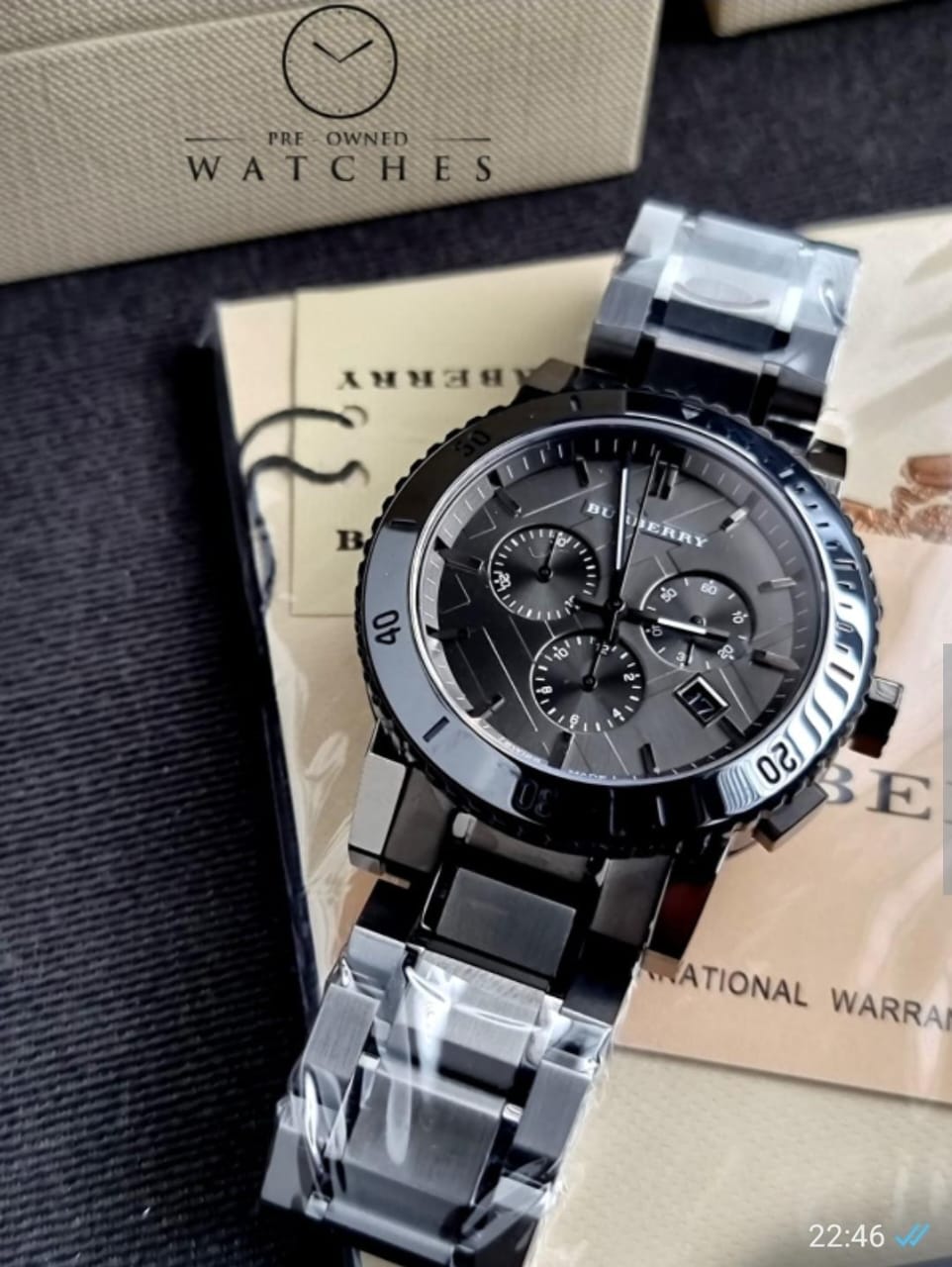 BURBERRY Chronograph Dark Grey Dial Black Ion-plated Men's Watch BU9354