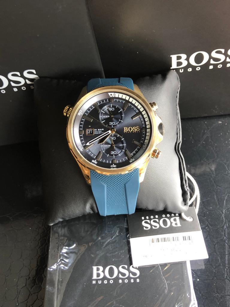 Hugo Boss Men’s Quartz Blue Silicone Strap Blue Dial 46mm Watch 1513822
