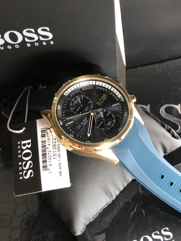 Hugo Boss Men’s Quartz Blue Silicone Strap Blue Dial 46mm Watch 1513822