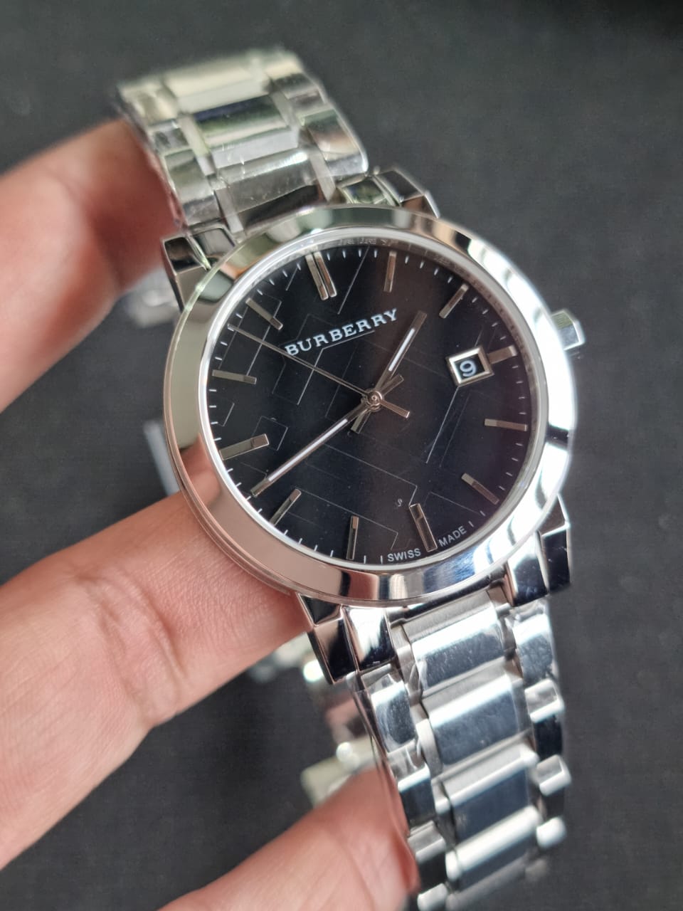 Burberry Men’s Stainless Steel Swiss Made Black Dial 38mm Watch BU9001