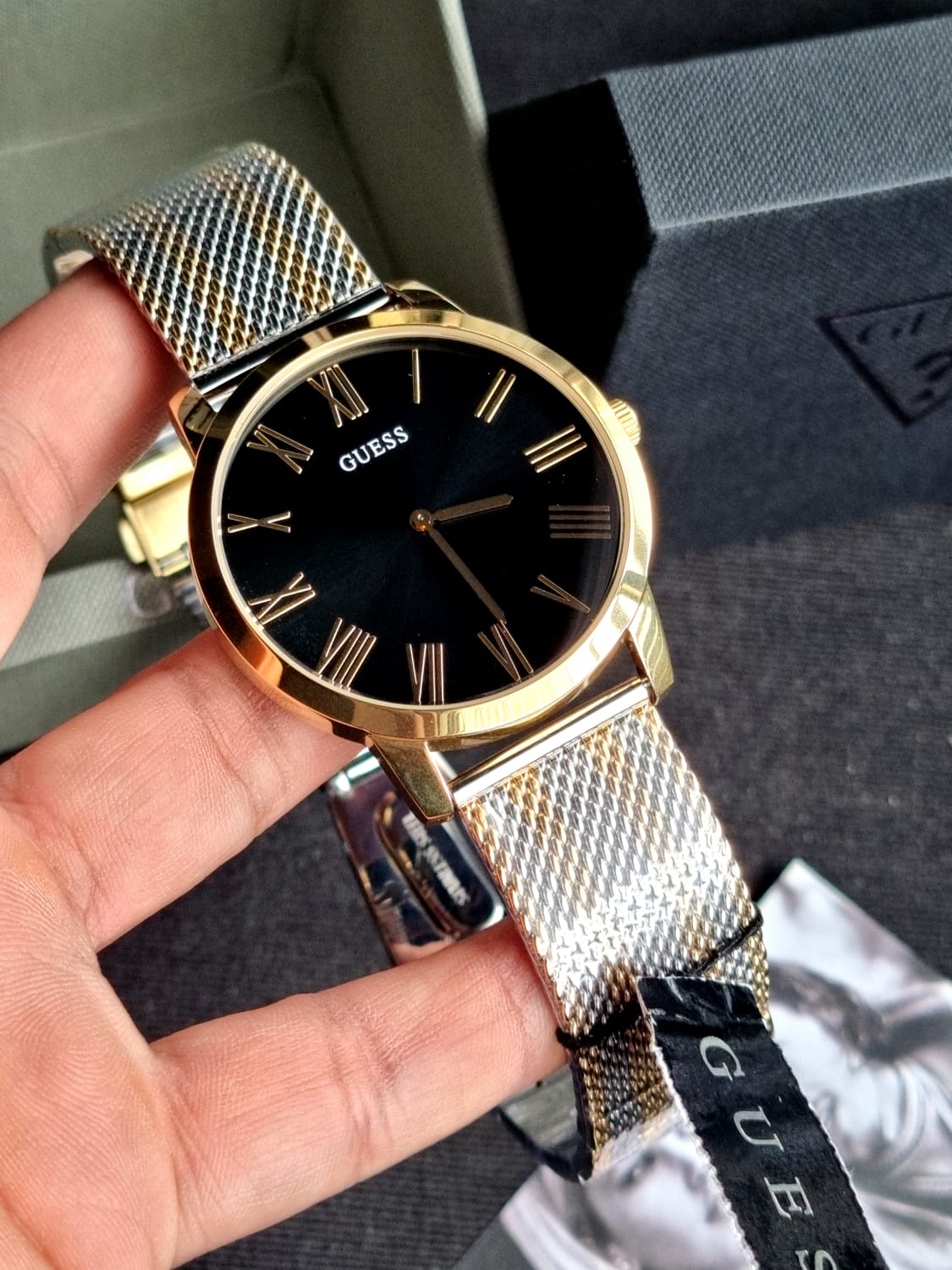 Guess Men’s Analog Stainless Steel Black Dial 44mm Watch W1179G2