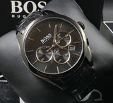 Hugo Boss Men’s Quartz Lather Strap Black Dial 46mm Watch 1513367