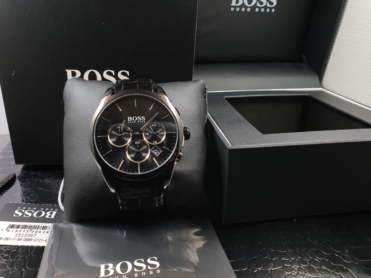 Hugo Boss Men’s Quartz Lather Strap Black Dial 46mm Watch 1513367