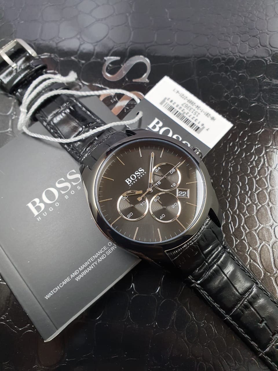 Hugo Boss Men’s Quartz Lather Strap Black Dial 46mm Watch 1513367