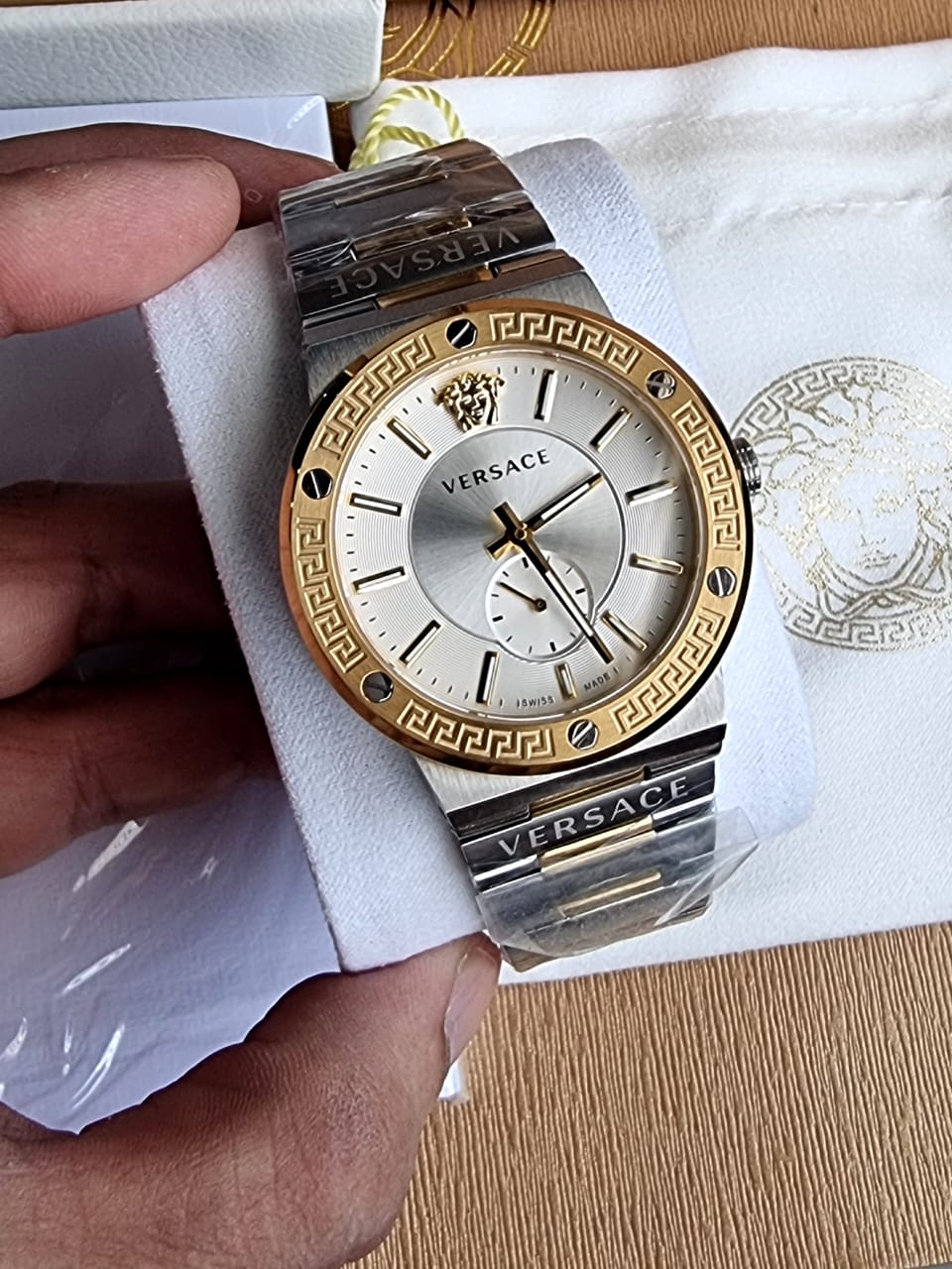 Versace Men’s Quartz Swiss Made Two-tone Stainless Steel Silver Dial 41mm Watch VEVI00320
