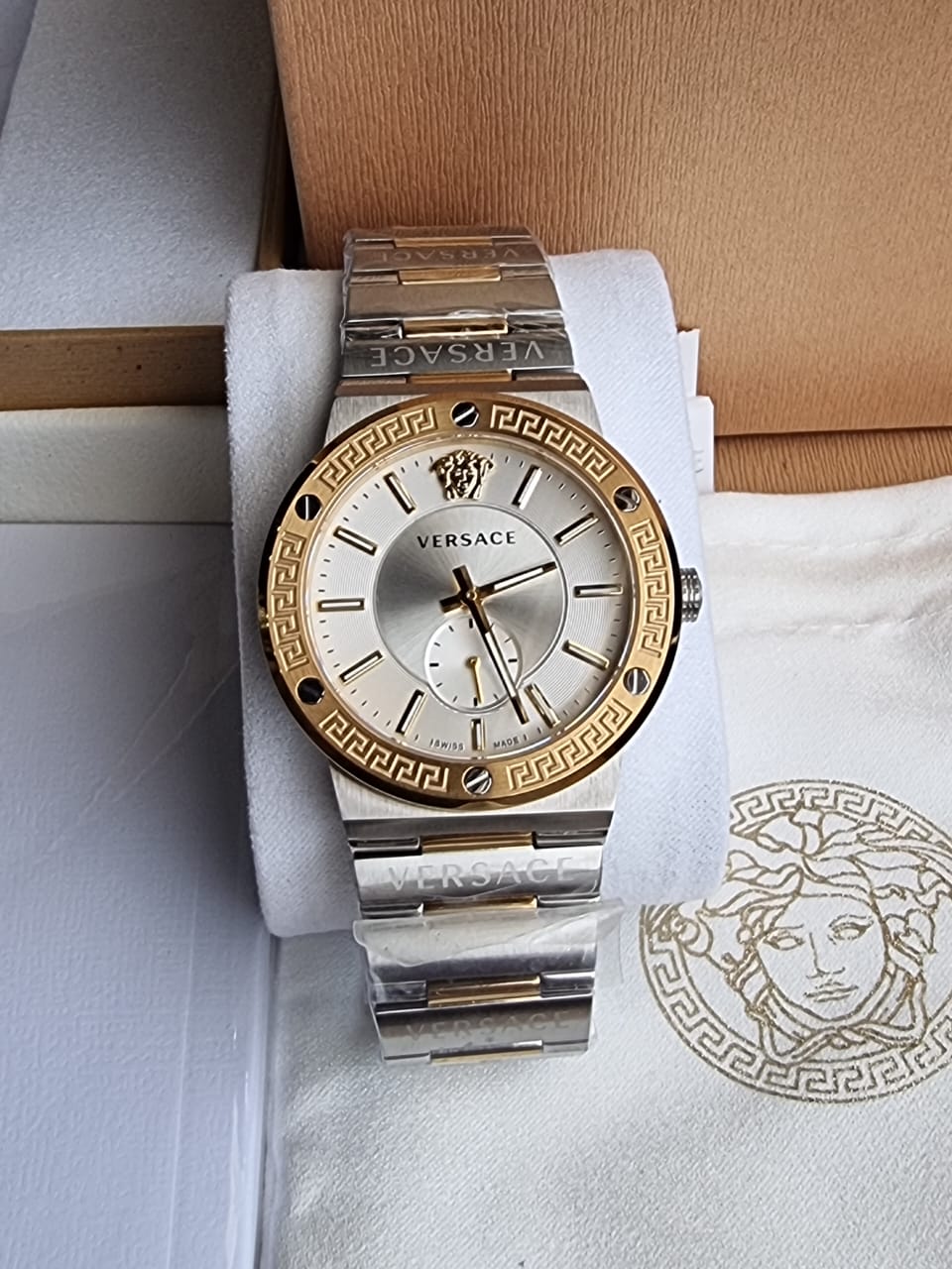 Versace Men’s Quartz Swiss Made Two-tone Stainless Steel Silver Dial 41mm Watch VEVI00320