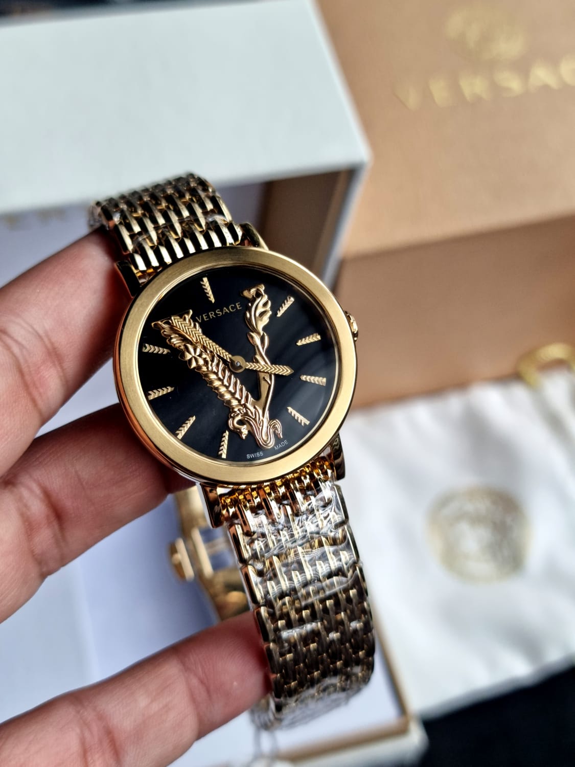 Versace Women Quartz Swiss Made Stainless Steel Black Dial 36mm Watch VEHC00619