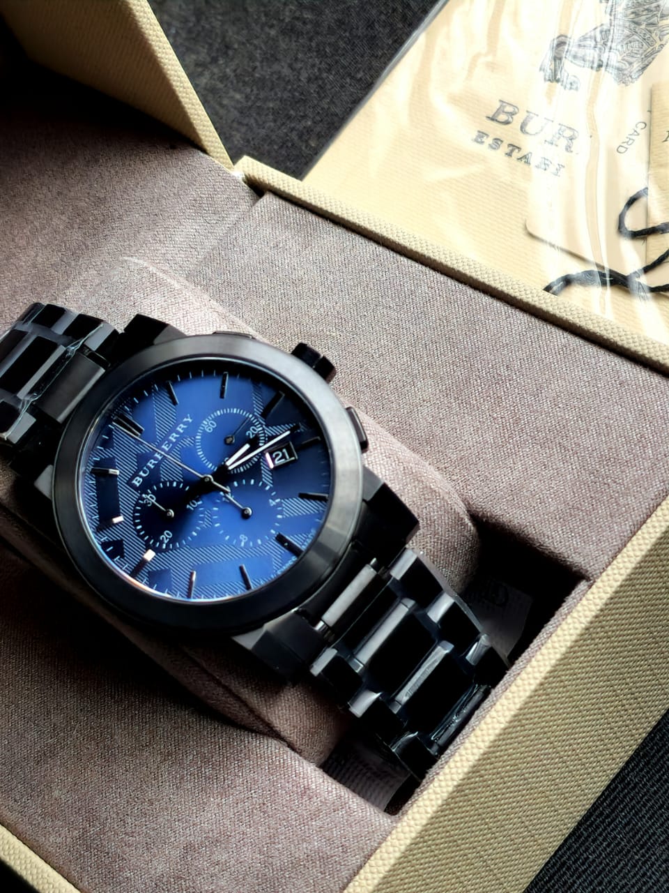 BURBERRY Men’s Swiss made Stainless Steel Blue Dial 42mm Watch BU9365