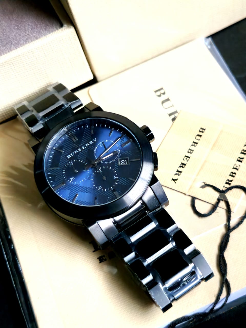BURBERRY Men’s Swiss made Stainless Steel Blue Dial 42mm Watch BU9365
