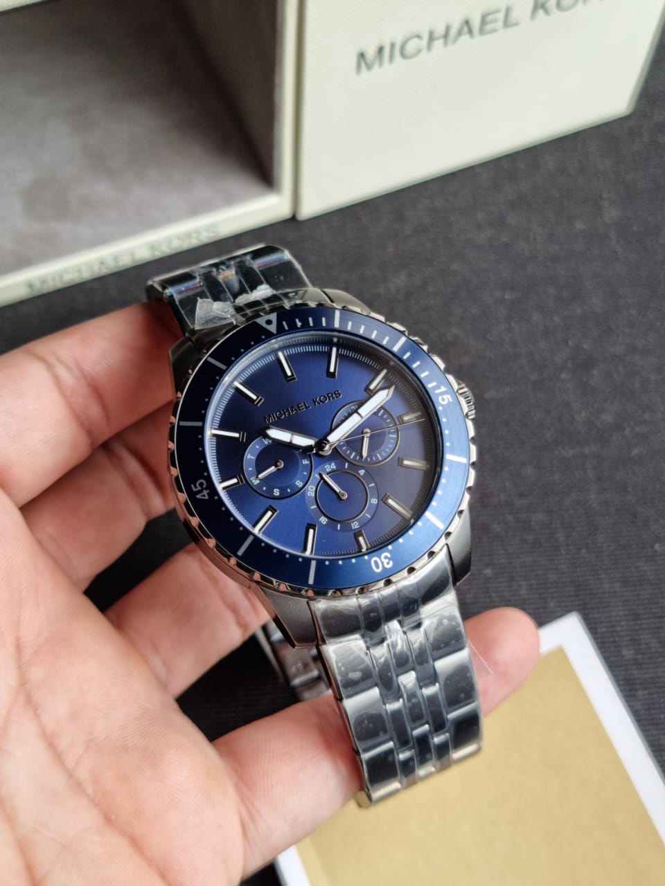 Michael Kors Men’s Chronograph Quartz Stainless Steel Blue Dial 44mm Watch MK7155