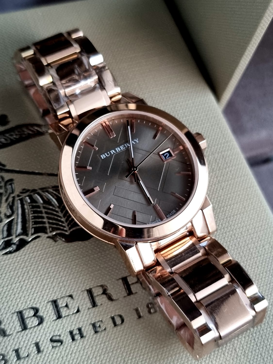 BURBERRY Brown Check Pattern Dial Rose Gold-plated Ladies Watch BU9005
