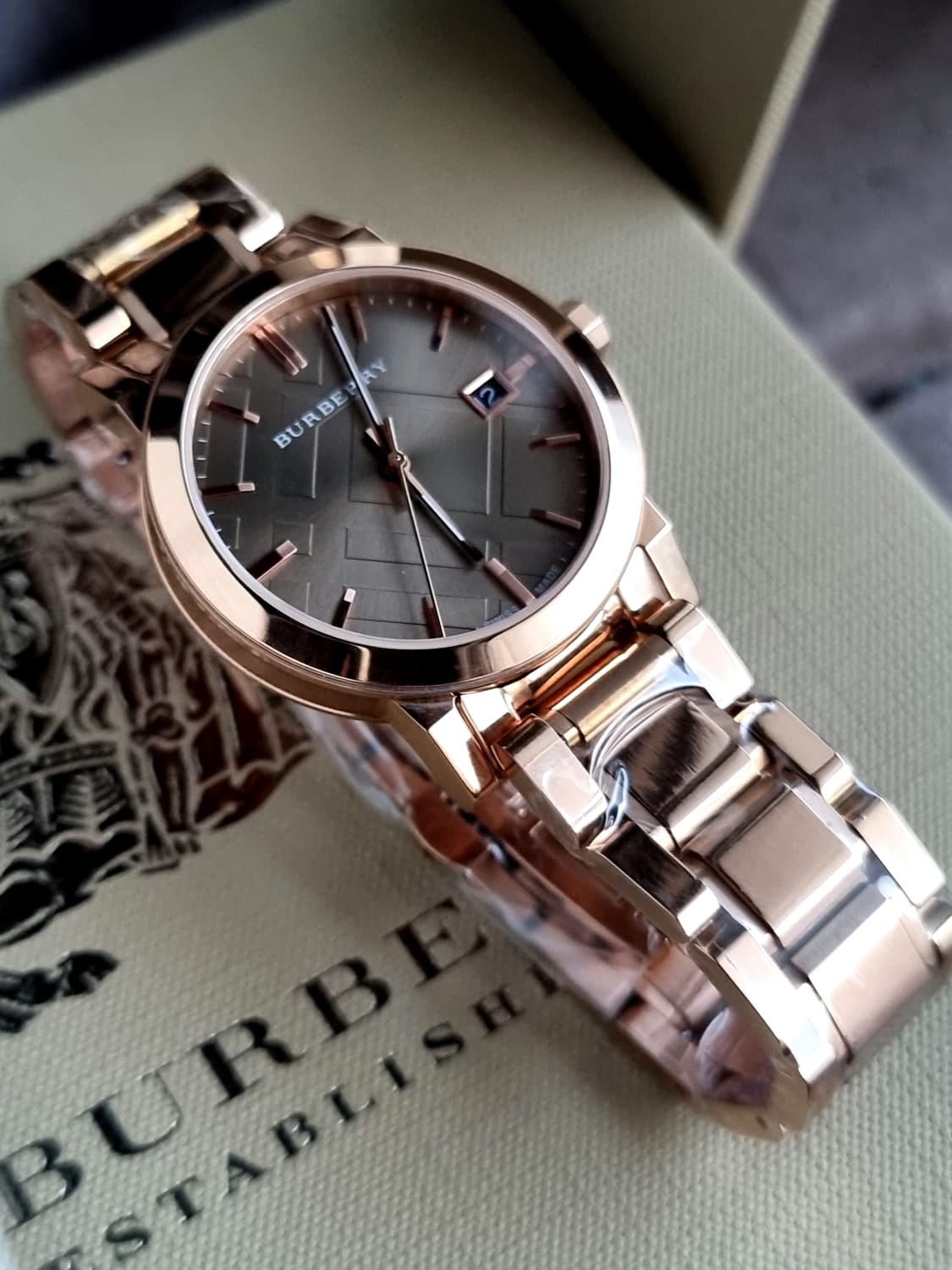 BURBERRY Brown Check Pattern Dial Rose Gold-plated Ladies Watch BU9005