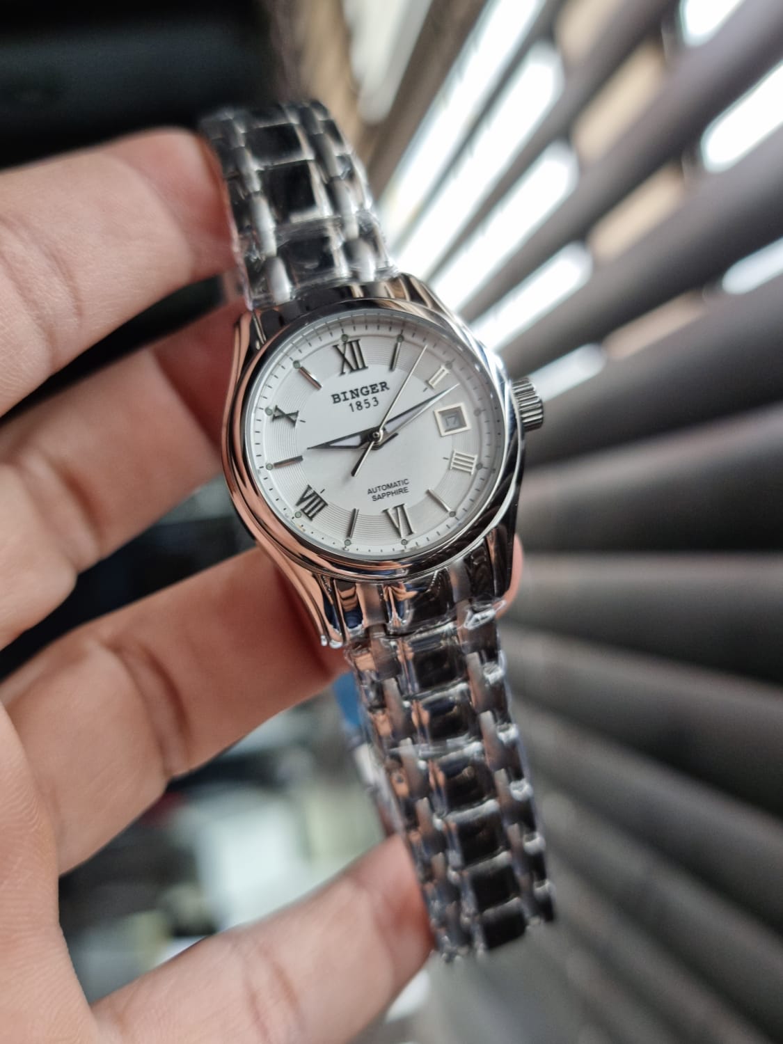 Binger white dial Silver Chain 29mm dial Size Ladies Watch