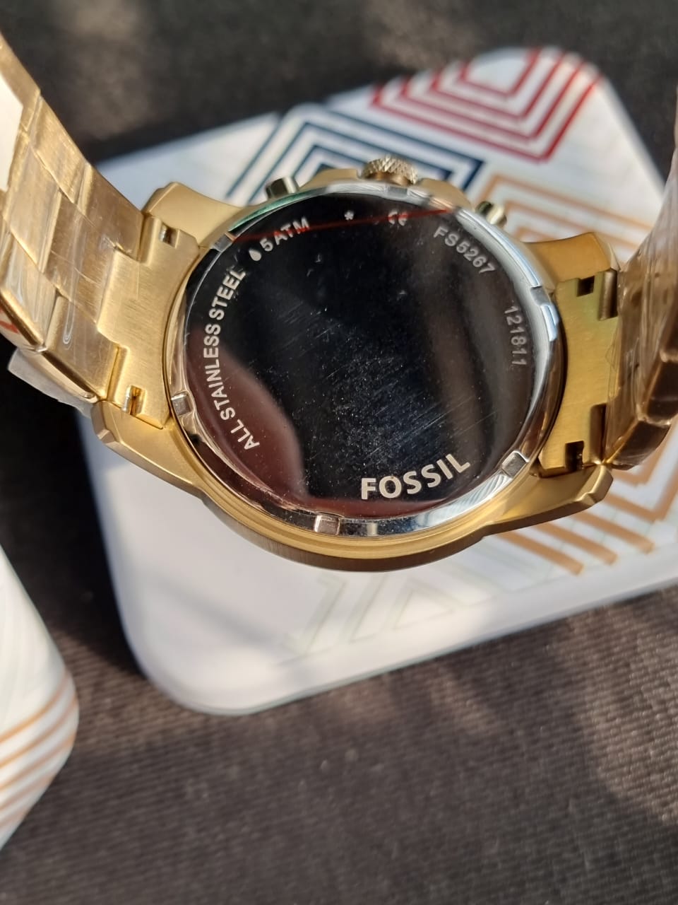 Fossil Men’s Chronograph Quartz Gold Stainless Steel Black Dial 44mm Watch FS5267