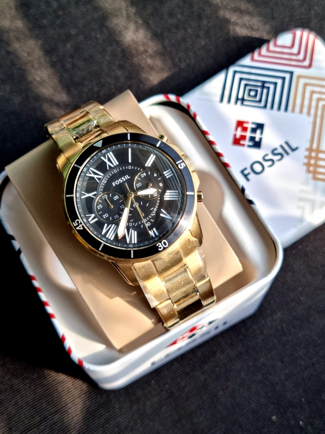 Fossil Men’s Chronograph Quartz Gold Stainless Steel Black Dial 44mm Watch FS5267