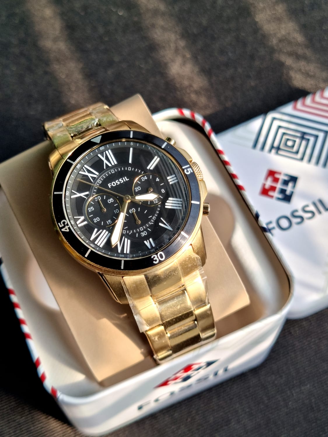 Fossil Men’s Chronograph Quartz Gold Stainless Steel Black Dial 44mm Watch FS5267