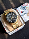 Fossil Men’s Chronograph Quartz Gold Stainless Steel Black Dial 44mm Watch FS5267