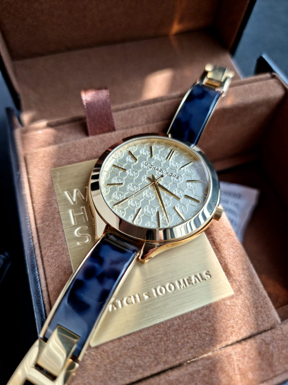 MICHAEL KORSSlim Runway Gold Dial Gold-tone and Navy Blue Resin Ladies Watch