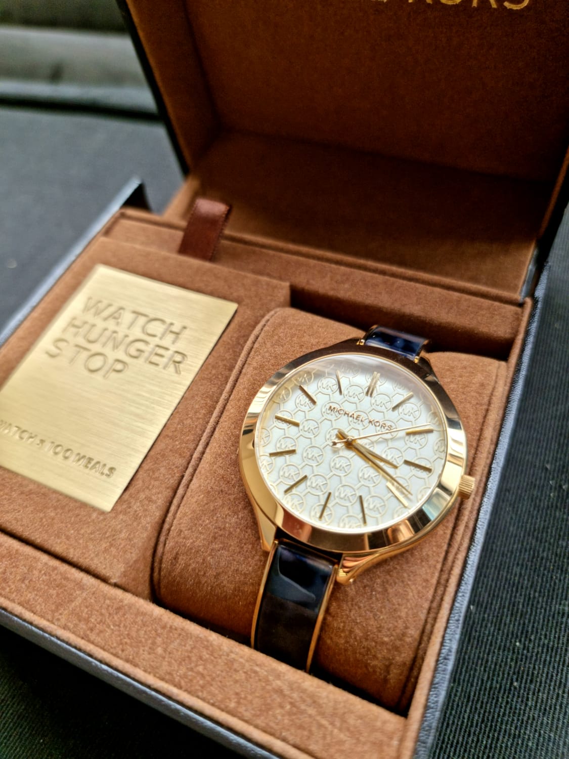 MICHAEL KORSSlim Runway Gold Dial Gold-tone and Navy Blue Resin Ladies Watch