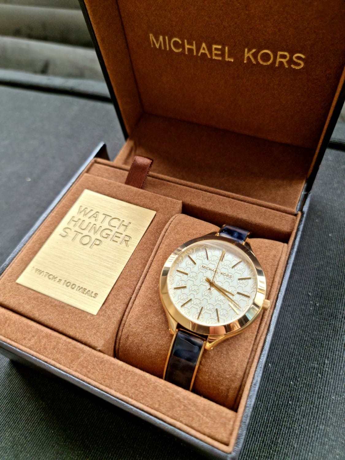 MICHAEL KORSSlim Runway Gold Dial Gold-tone and Navy Blue Resin Ladies Watch