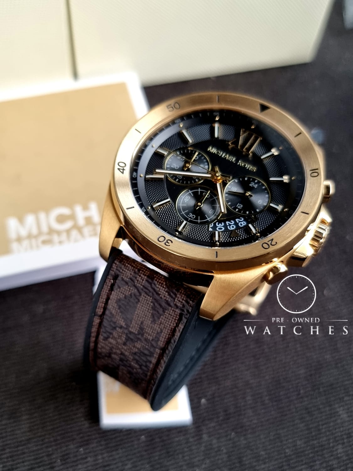 Michael Kors Men’s Quartz Brown Silicone & Leather Strap Black Dial 45mm Watch MK8849