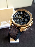 Michael Kors Men’s Quartz Brown Silicone & Leather Strap Black Dial 45mm Watch MK8849