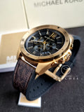 Michael Kors Men’s Quartz Brown Silicone & Leather Strap Black Dial 45mm Watch MK8849