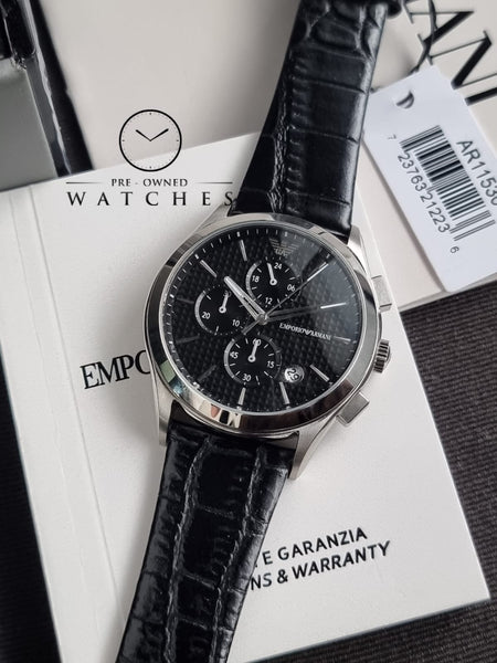 Emporio Armani Men’s Quartz Black Leather Strap Black Dial 42mm Watch  AR11530