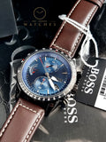 BOSS Chronograph Quartz Watch for Men with Brown Leather Strap - 1513852