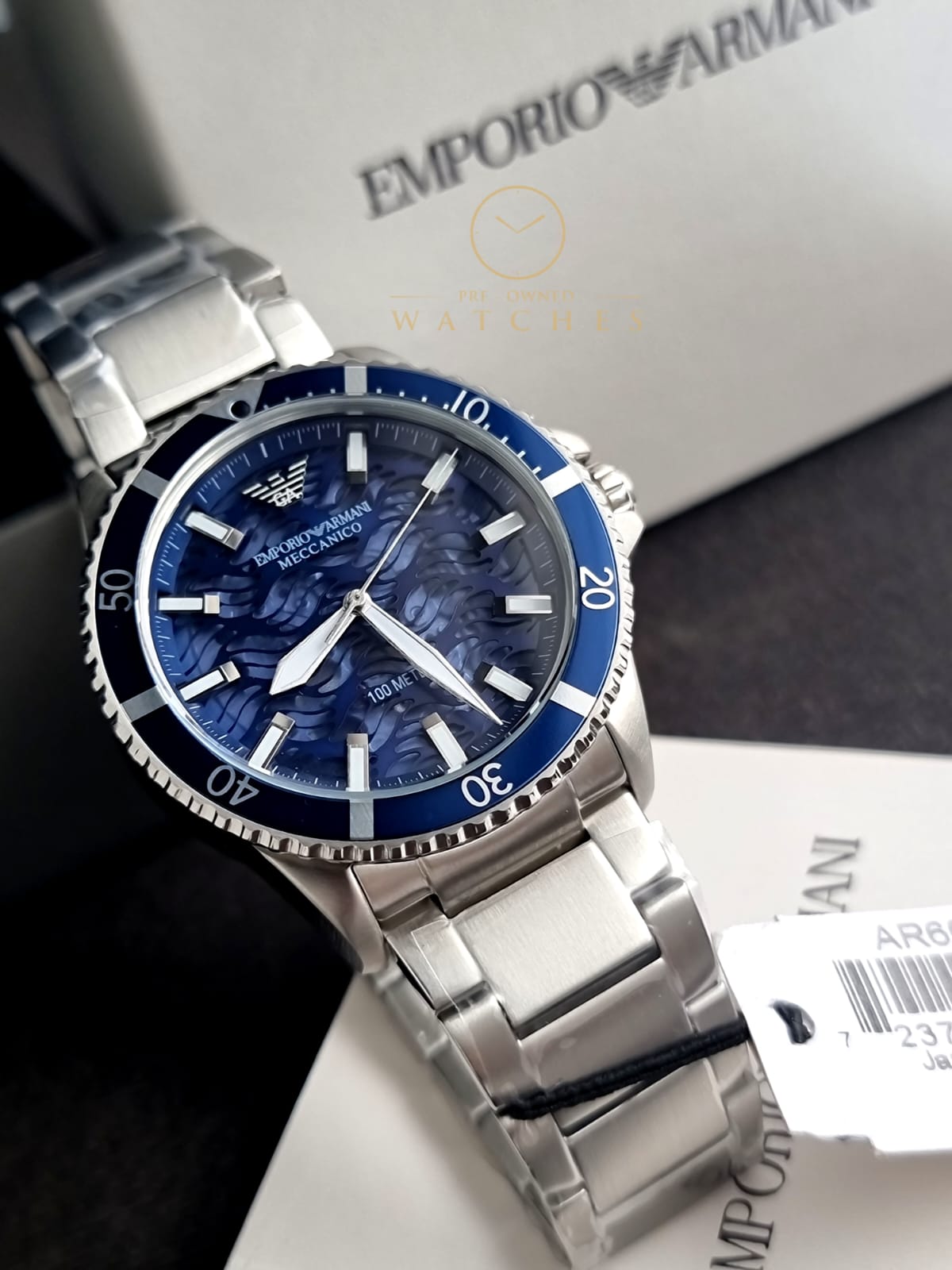 Emporio Armani Men’s Automatic Silver Stainless Steel Blue Dial 42mm Watch AR60059