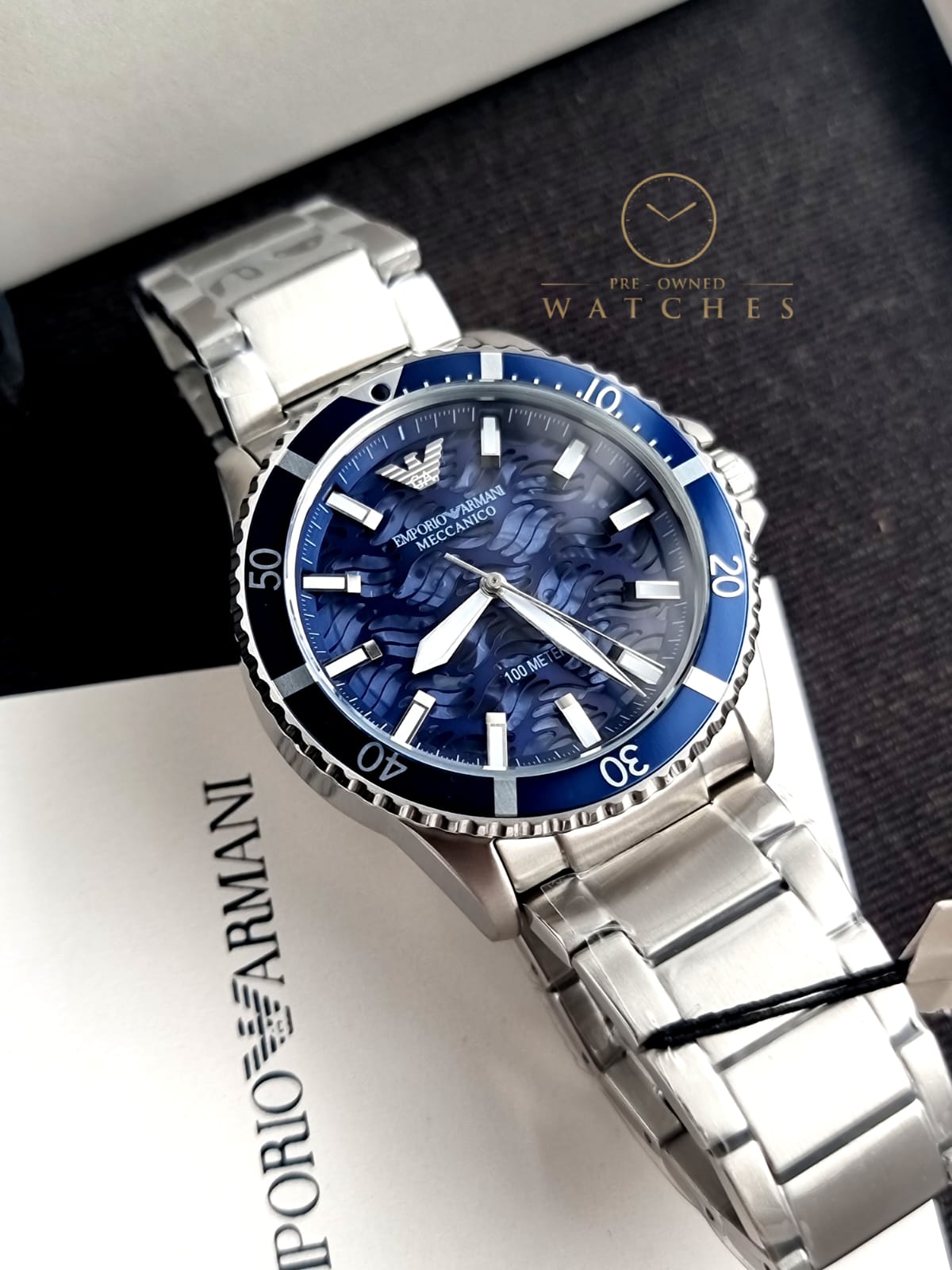 Emporio Armani Men’s Automatic Silver Stainless Steel Blue Dial 42mm Watch AR60059