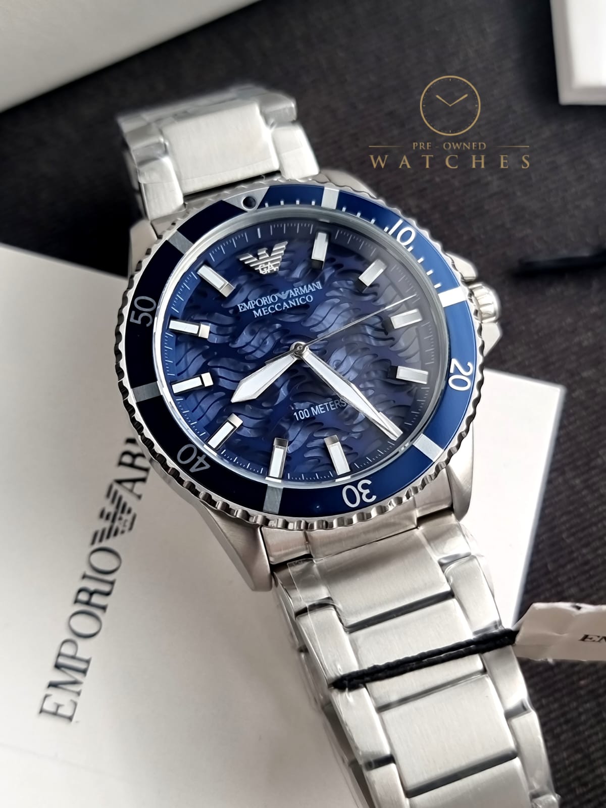 Emporio Armani Men’s Automatic Silver Stainless Steel Blue Dial 42mm Watch AR60059