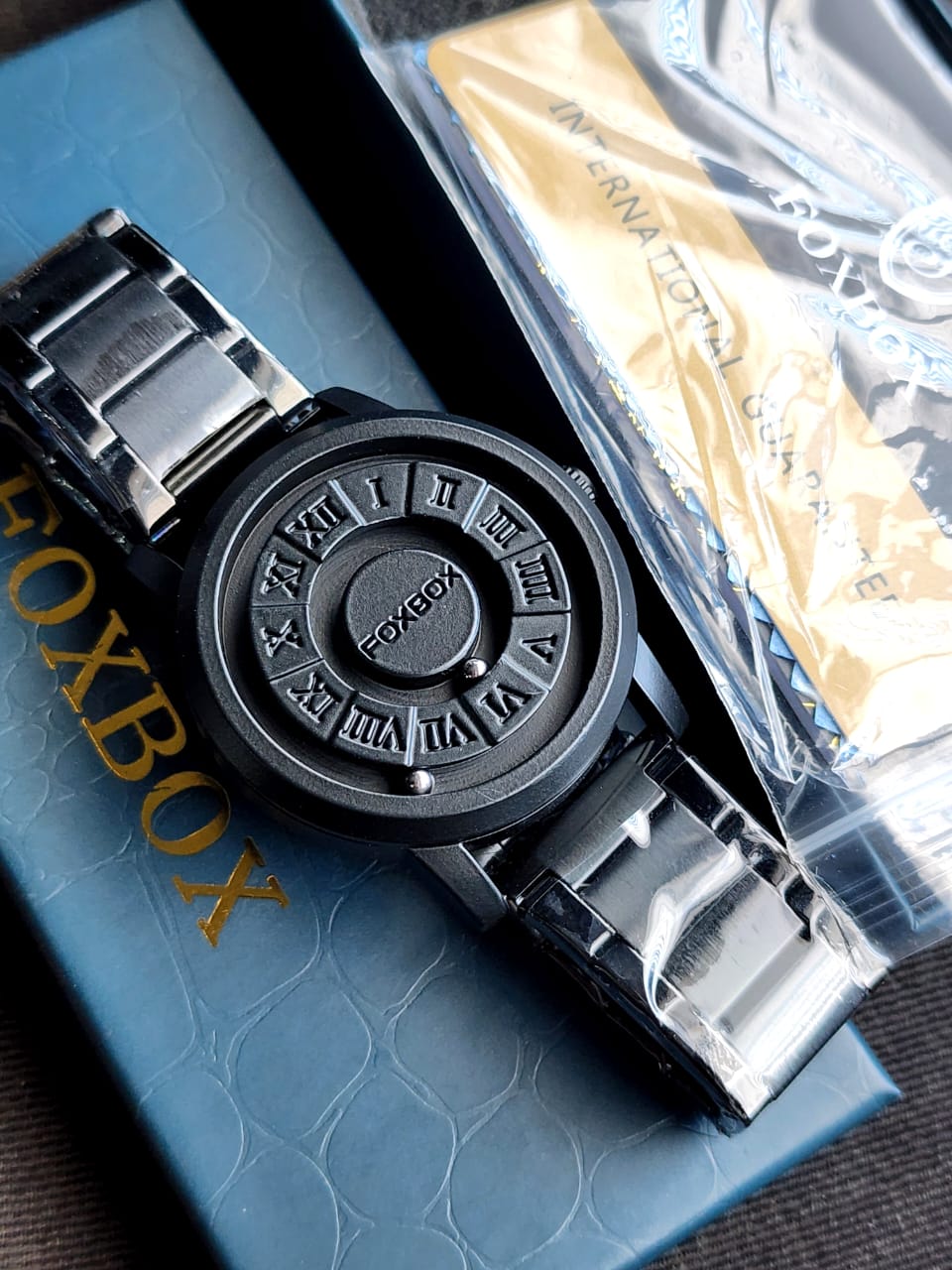 Brand FOXBOX Man Watch Creative Stainless Steel Band Scrolling Beads Quartz Watches for Men Magnetic Force Waterproof Clock