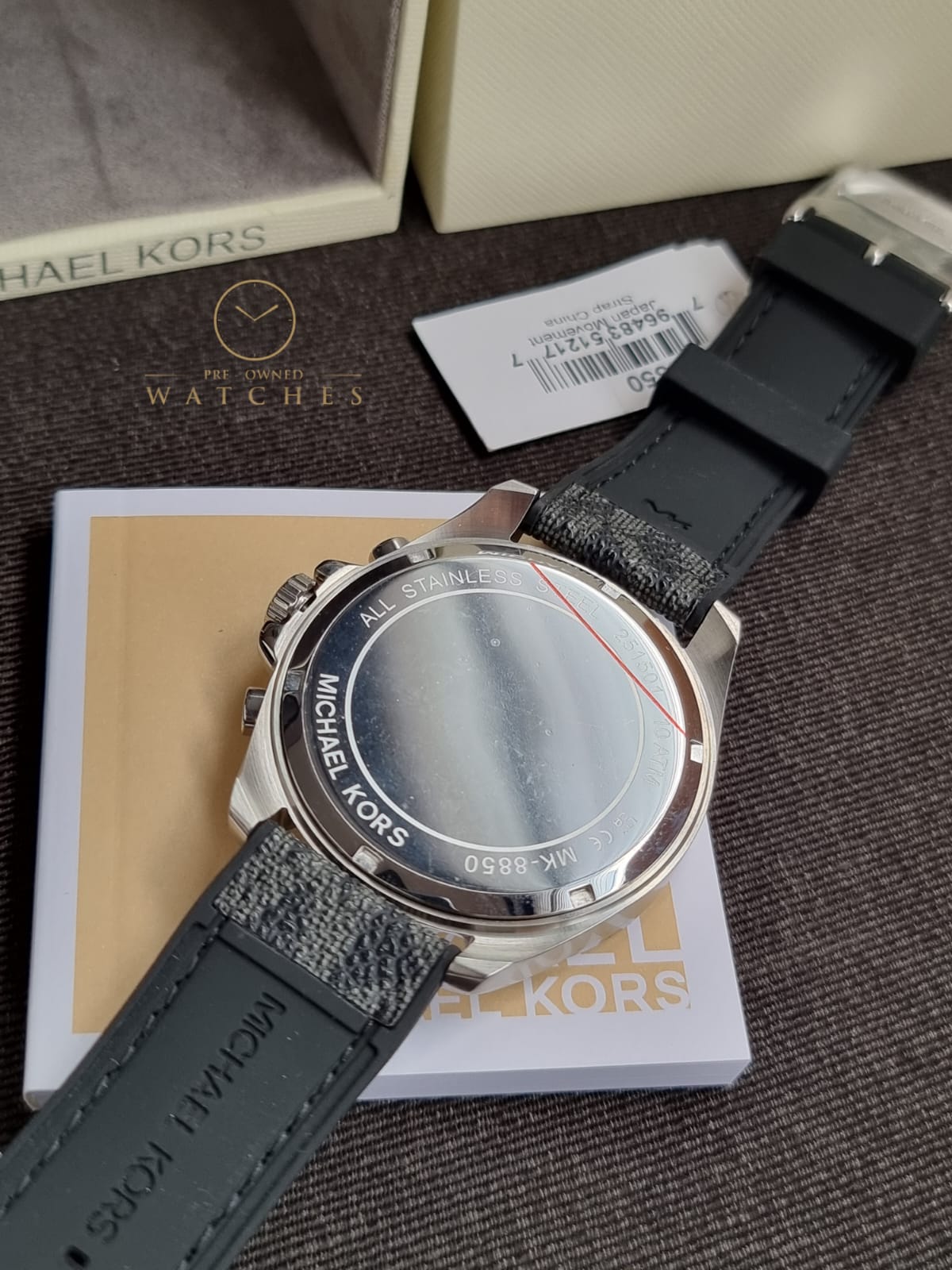 Michael Kors Men’s Quartz Black Silicone & Leather Strap Black Dial 45mm Watch MK8850