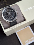Michael Kors Men’s Quartz Black Silicone & Leather Strap Black Dial 45mm Watch MK8850