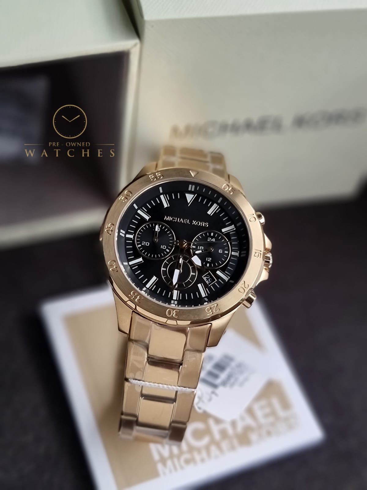 Michael Kors Men’s Quartz Gold Stainless Steel Black Dial 43mm Watch MK9108