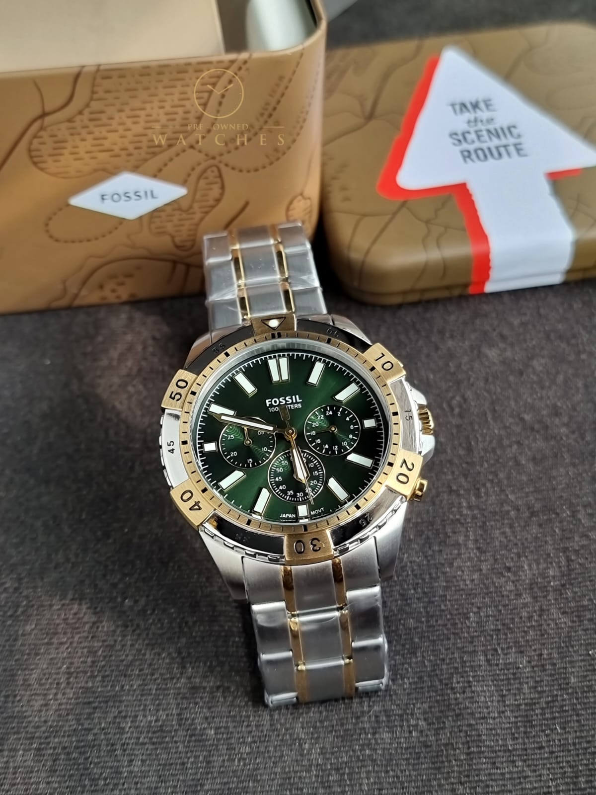 Fossil Men’s Chronograph Quartz Stainless Steel Green Dial 44mm Watch FS5622
