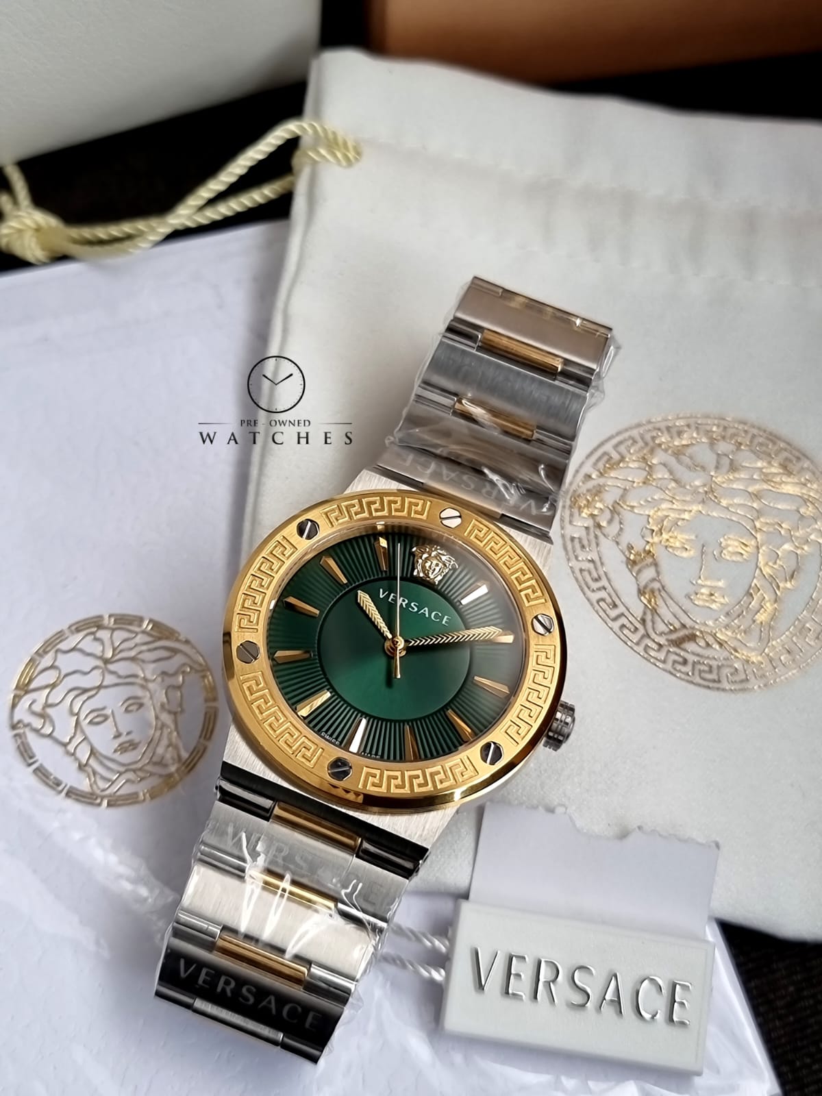 Versace Ladies Watch Greca Logo Two-Tone Green VEVH00720