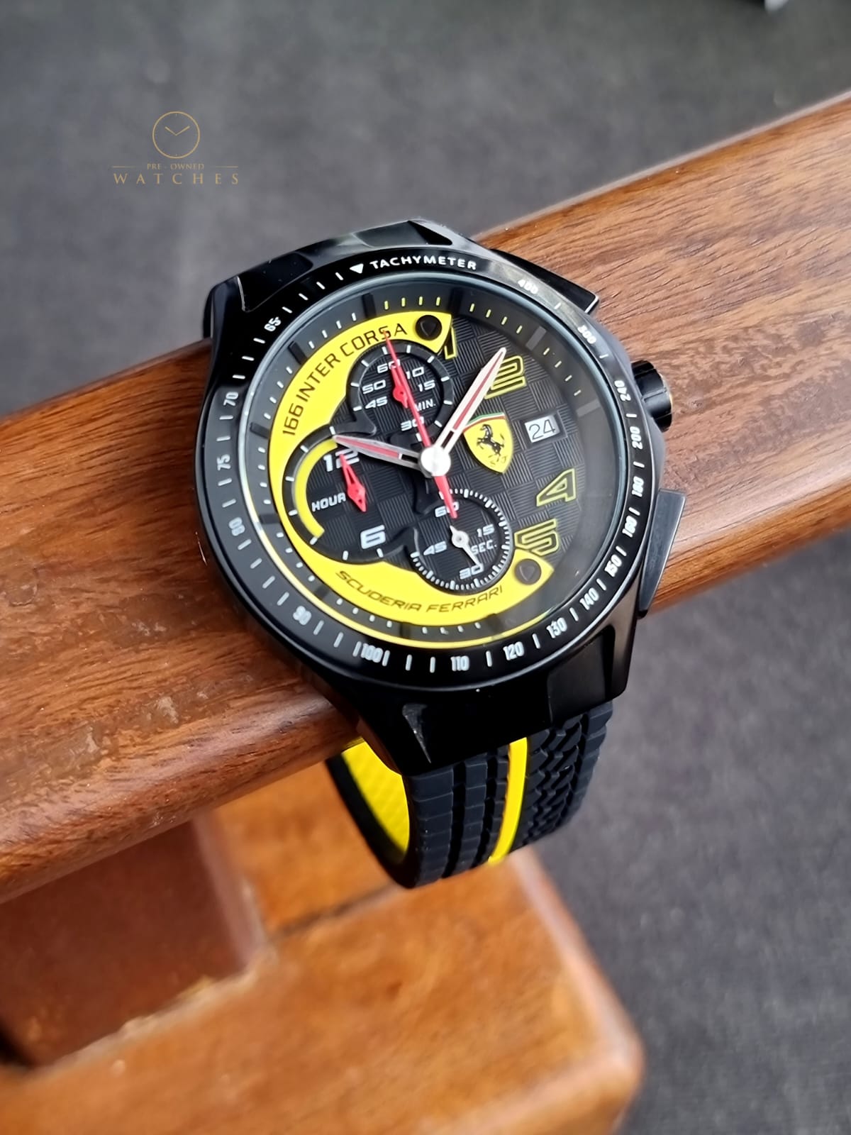 Ferrari Men’s Quartz Black & Yellow Silicone Strap Black & Yellow Dial 44mm Watch 0830078