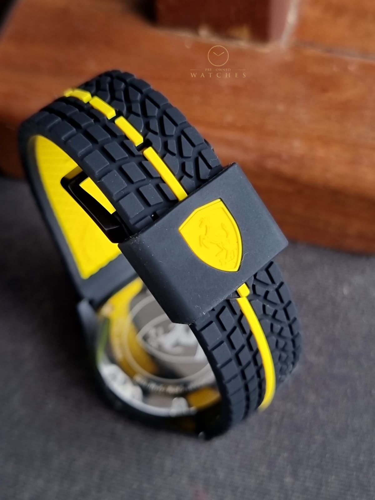 Ferrari Men’s Quartz Black & Yellow Silicone Strap Black & Yellow Dial 44mm Watch 0830078