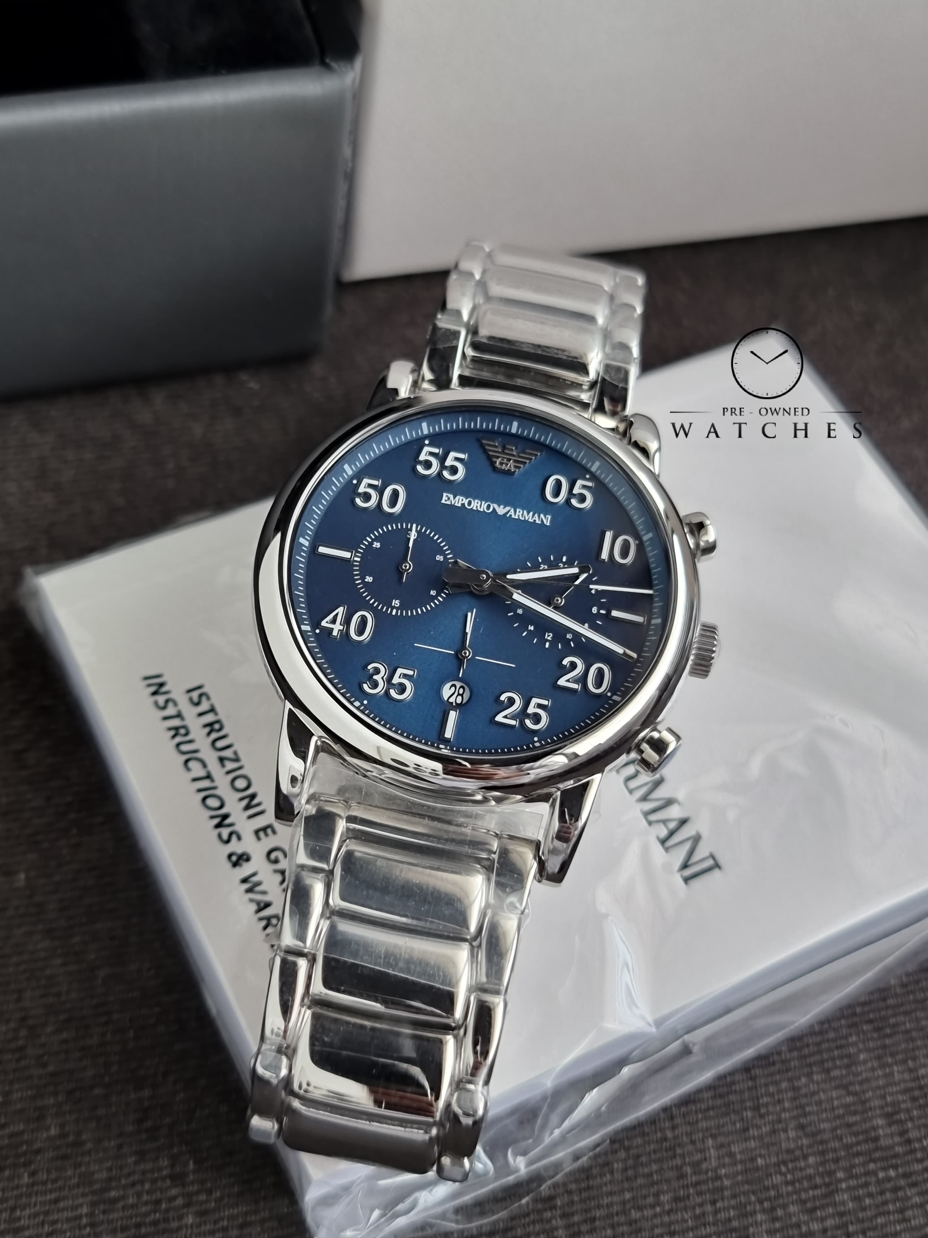 Emporio Armani Men’s Chronograph Quartz Stainless Steel Blue Dial 42mm Watch AR11132