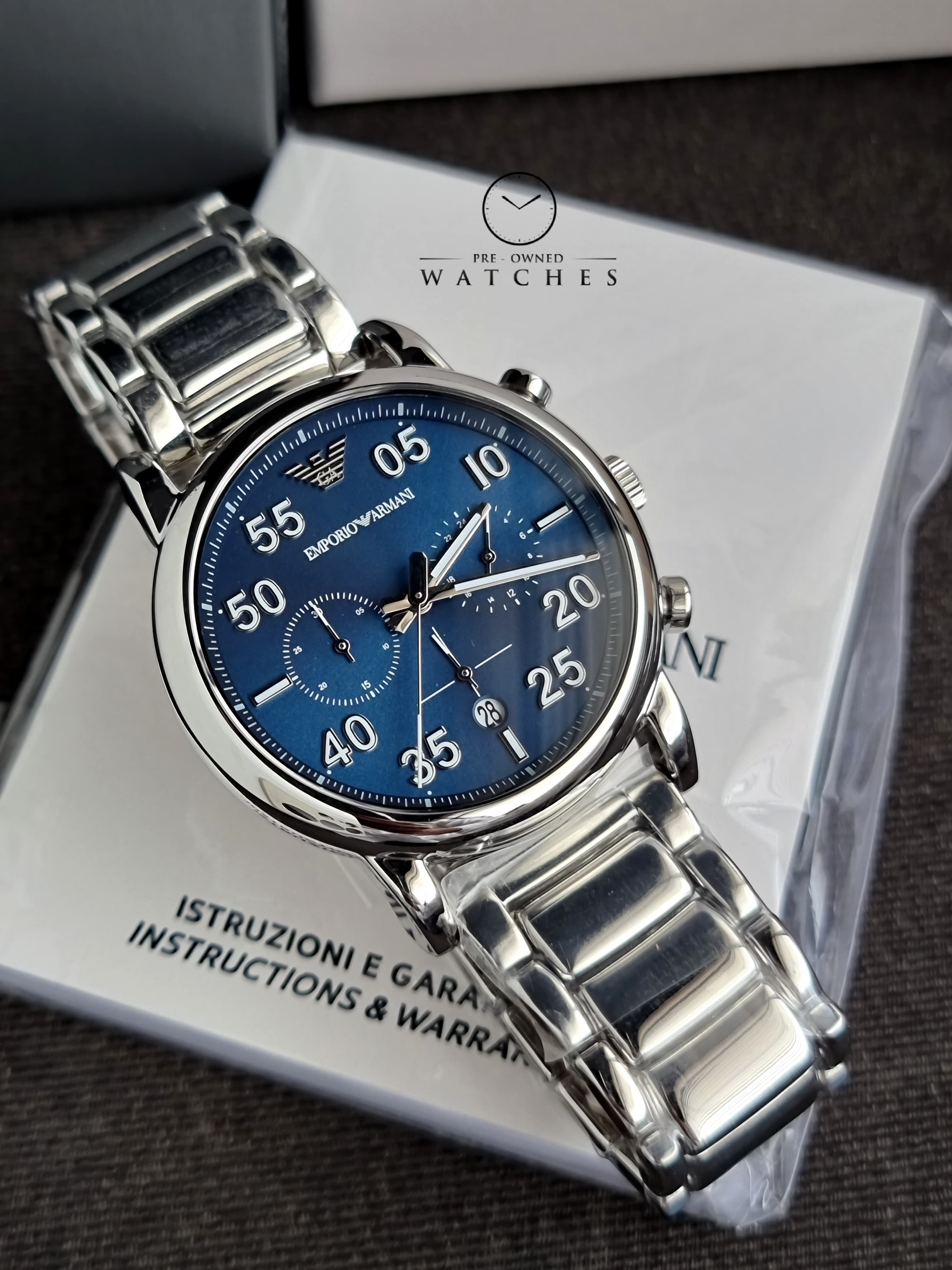 Emporio Armani Men’s Chronograph Quartz Stainless Steel Blue Dial 42mm Watch AR11132