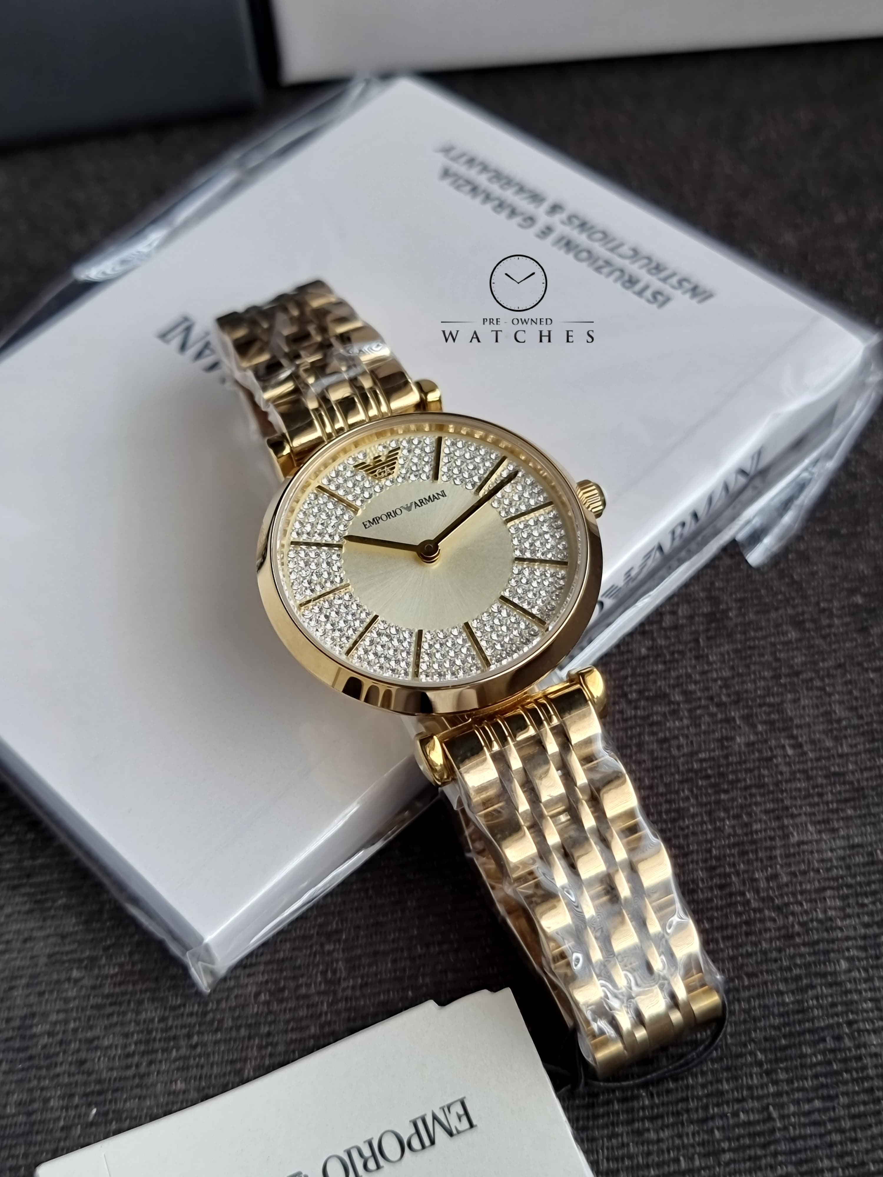 Emporio Armani Women’s Quartz Gold Stainless Steel Beige Dial 32mm Watch AR11608