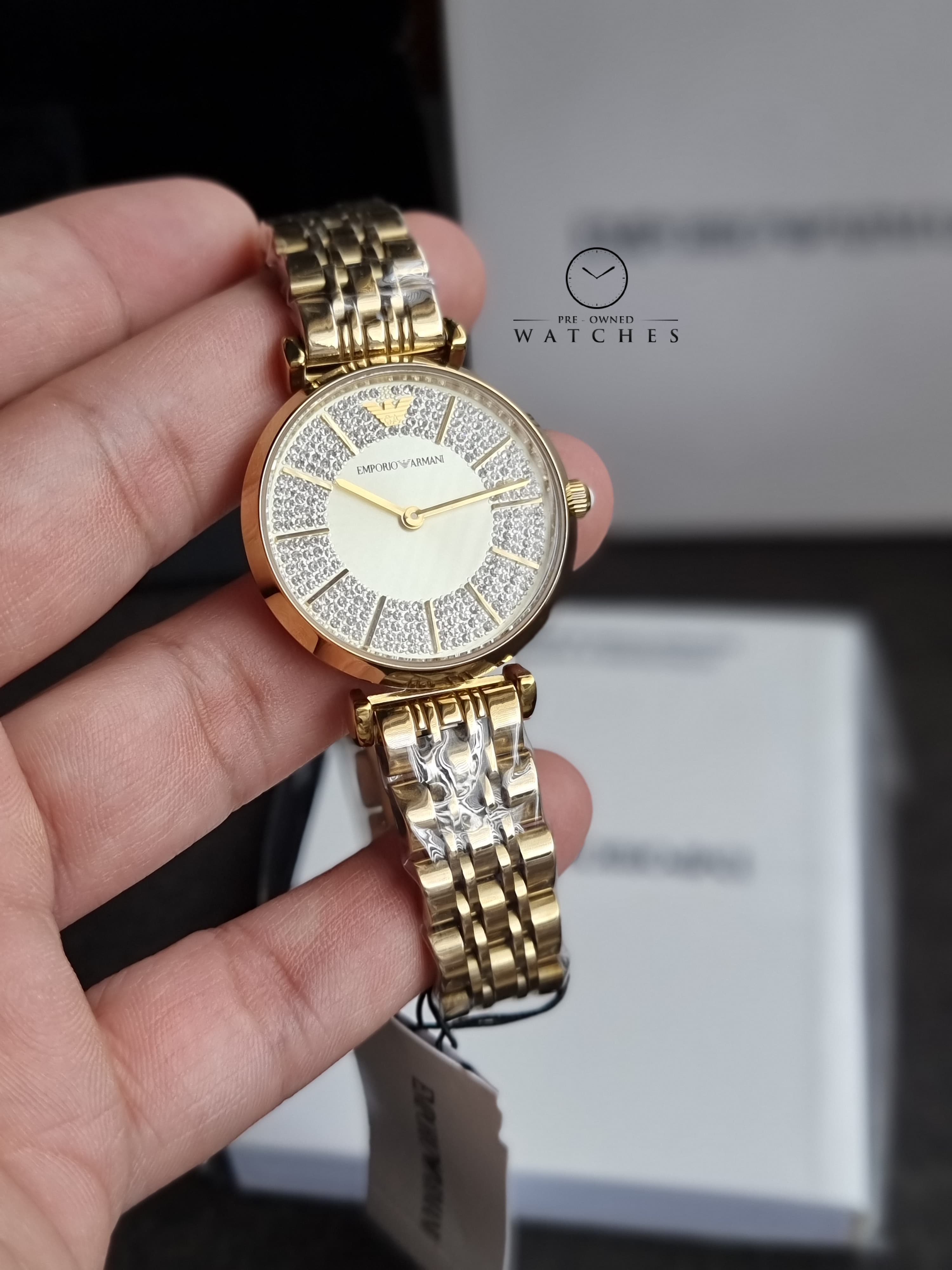 Emporio Armani Women’s Quartz Gold Stainless Steel Beige Dial 32mm Watch AR11608