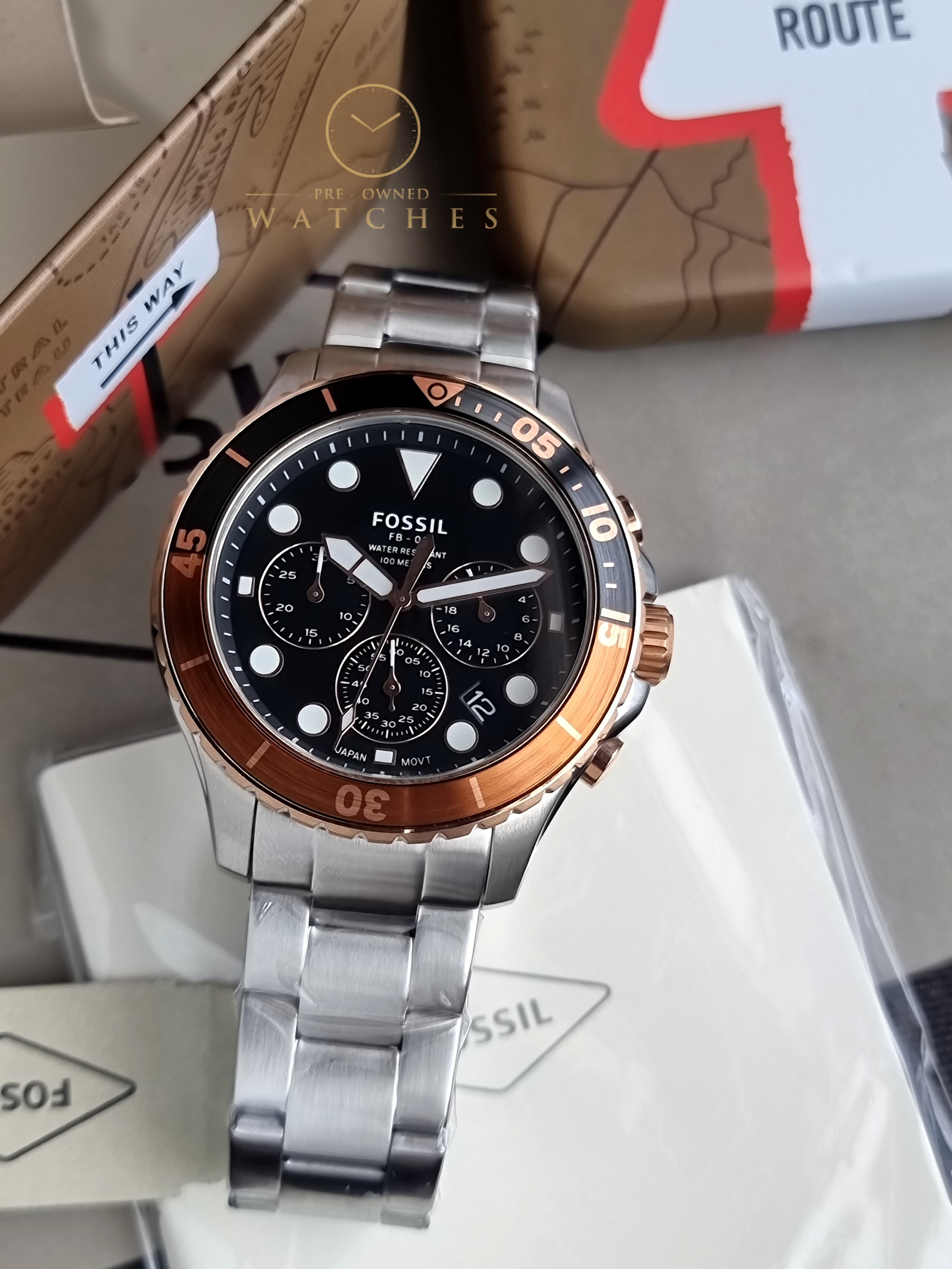 Fossil Men’s Chronograph Quartz Stainless Steel Black Dial 46mm Watch FS5768
