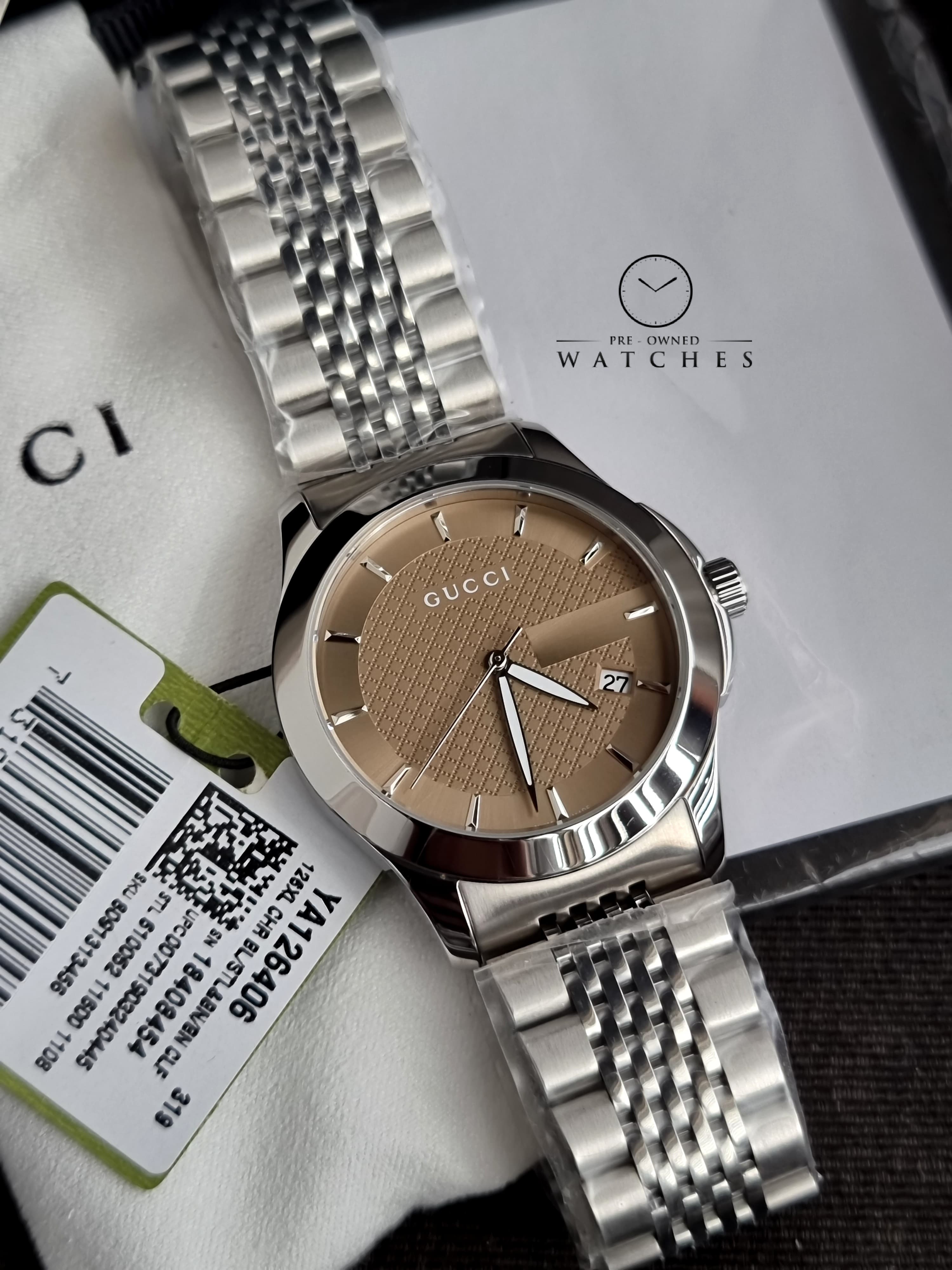 Gucci Men’s Analog Quartz Stainless Steel Brown Dial 38mm Watch YA126406